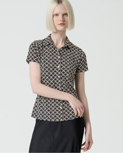 SUKANA SKJORTE - Printed sleeved stretch shirt Black